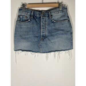 RE/DONE blue denim mini frayed edge cut-off skirt 28 festival western retro